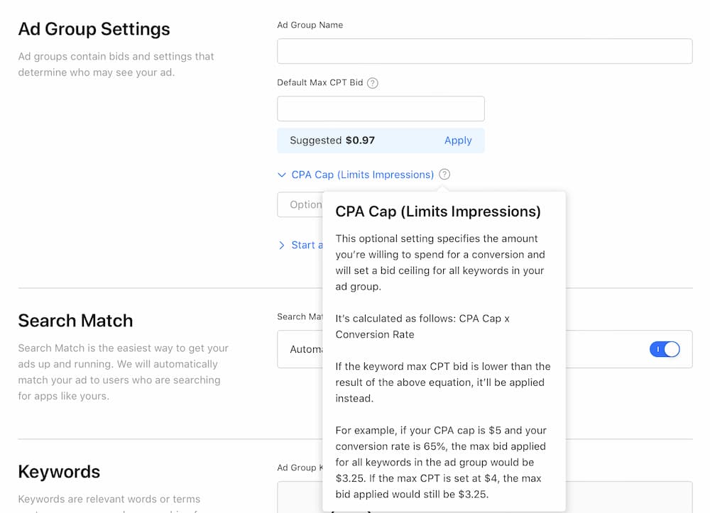 Apple Search Ads - CPA Cap